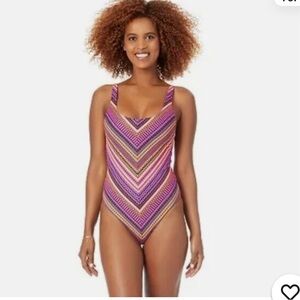 Hurley surf UPF 50+ cheeky high cut one piece swimsuit colorful stripes | XL